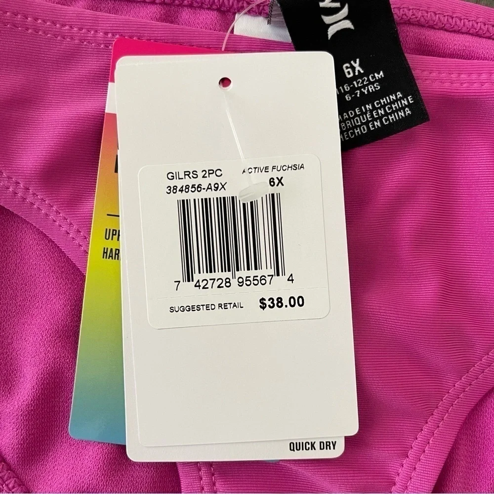 Hurley girls 2 piece swimsuit hot pink bikini size 6x NWT